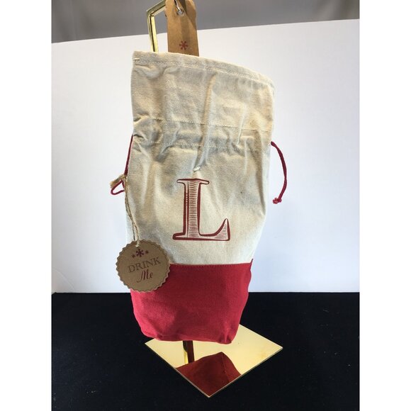 Personalized Christmas Initial L Wine Gift Bag Drawstrings Lace XL - NWT! - Picture 1 of 16